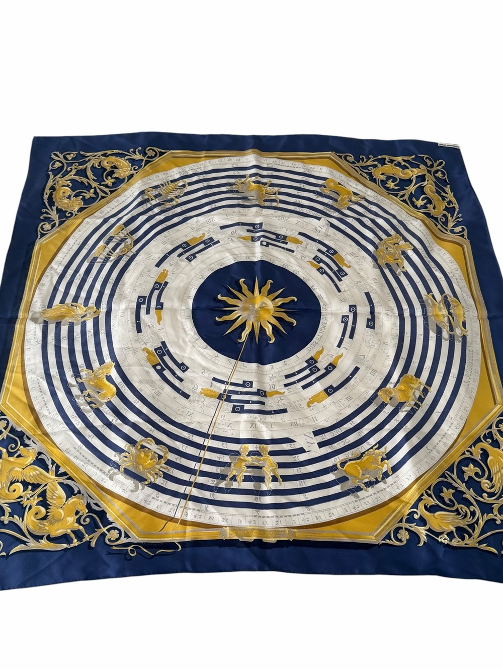HERMES Silk Scarf THE ASTROLOGIE DIES ET HORE by F. Faconnet Blue Gold Astrology - Picture 8 of 8